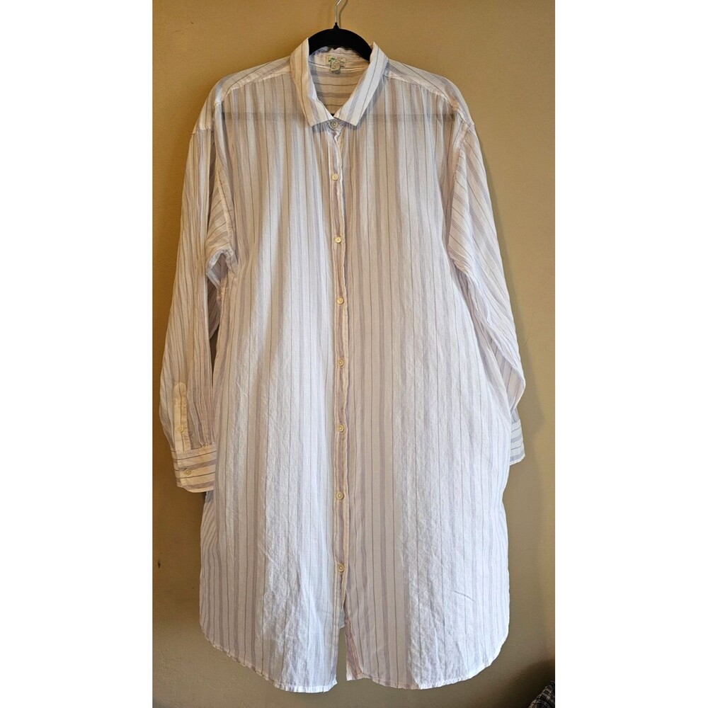 J Crew Womens Cover Up Shirt White Purple Stripe Beach Dress Cotton Top L-Nwot